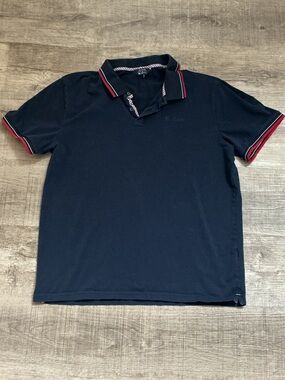 Ben Sherman Stripe Preppy Polo Shirt Men's Navy Blazer Classic Relaxed Fit XL